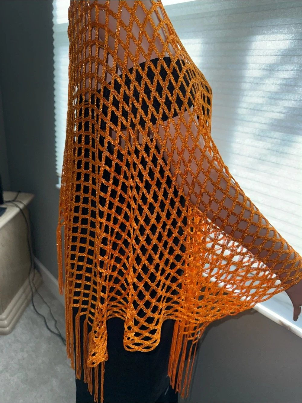 Gold Open-Weave Fringe Shawl Wrap